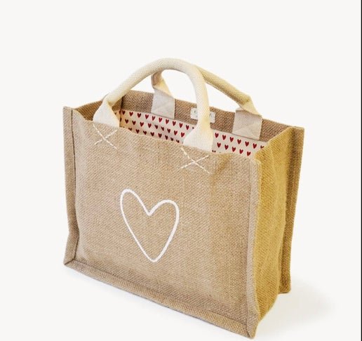 Handmade Jute Canvas Mini Tote - Love Bag